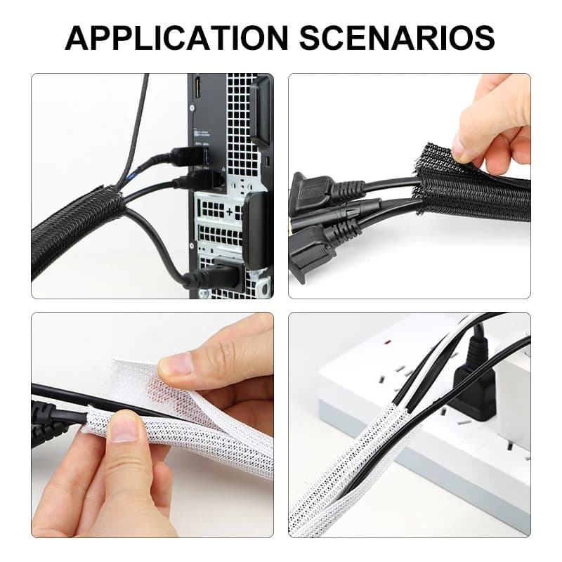 غطاء كابل مقسم 1/2/5/10 متر، 3-50 مم، PET مضفر معزول، منظم أسلاك USB، حماية أسلاك الطاقة - 2