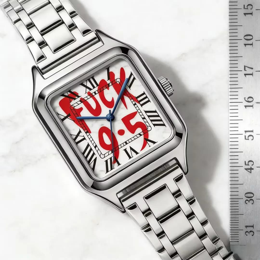 FUCK9.5 Stainless Steel Alloy Square Dial Simple Elegant Ins Style Light Luxury High-end Unisex Square Waterproof Quartz Watch - 3