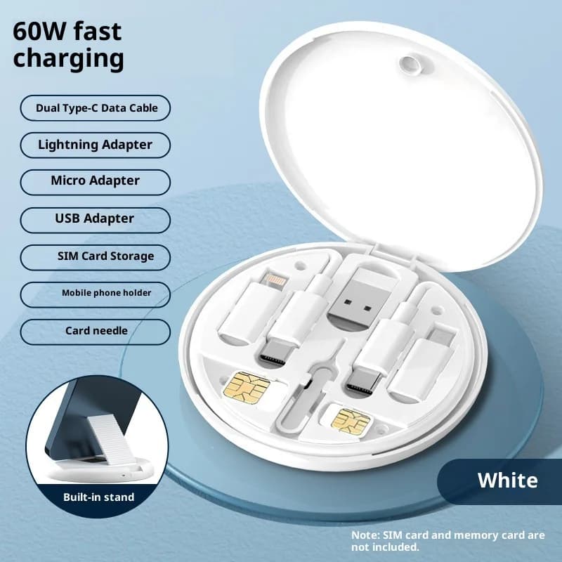 كابل بيانات شحن سريع متعدد 4 في 1 بقدرة 60 وات من النوع C USB-C مايكرو USB سلك شاحن البرق مع صندوق تخزين وحامل هاتف - 4