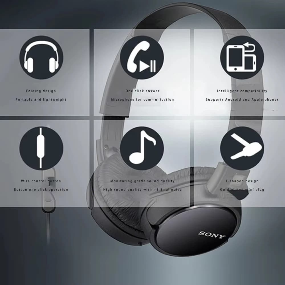 سماعات رأس سوني MDR-ZX110AP الأصلية، سلكية، صوت ستيريو، مقبس 3.5 ملم، قابلة للطي، مع ميكروفون مدمج - 3