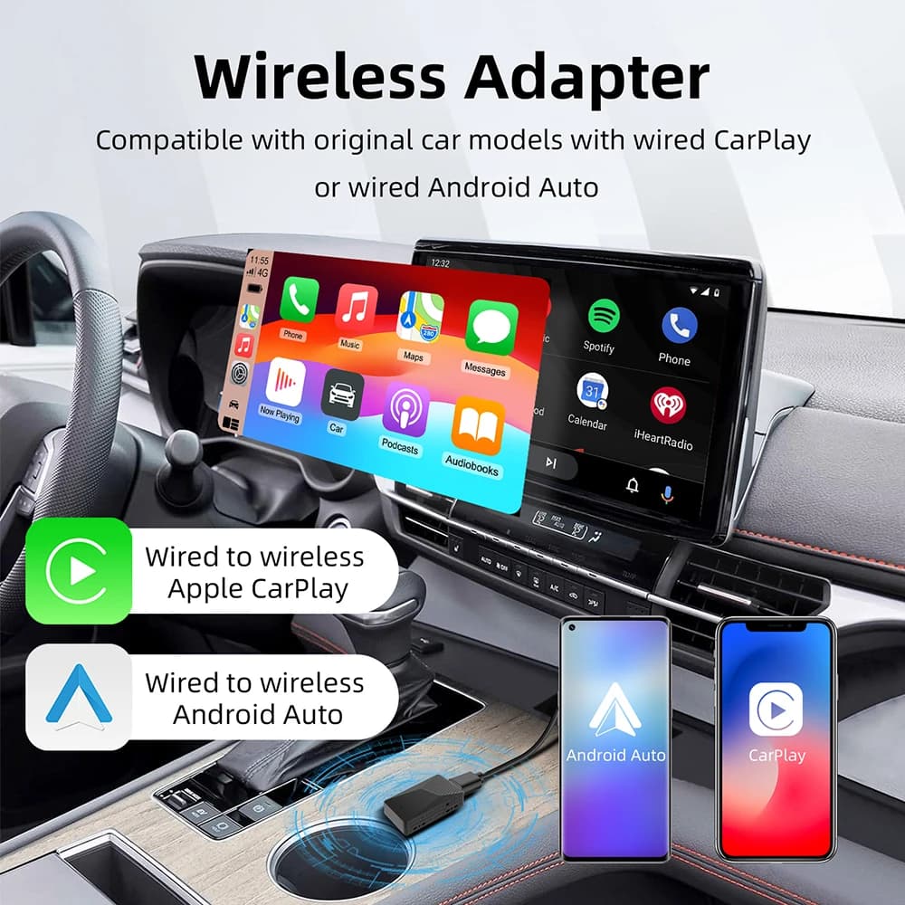محول صغير 2 في 1، صندوق الذكاء الاصطناعي، من سلكي إلى لاسلكي Carplay وAndroid Auto، متوافق مع 99% من السيارات، تشغيل فوري، Dongle ذكي WiFi - 2