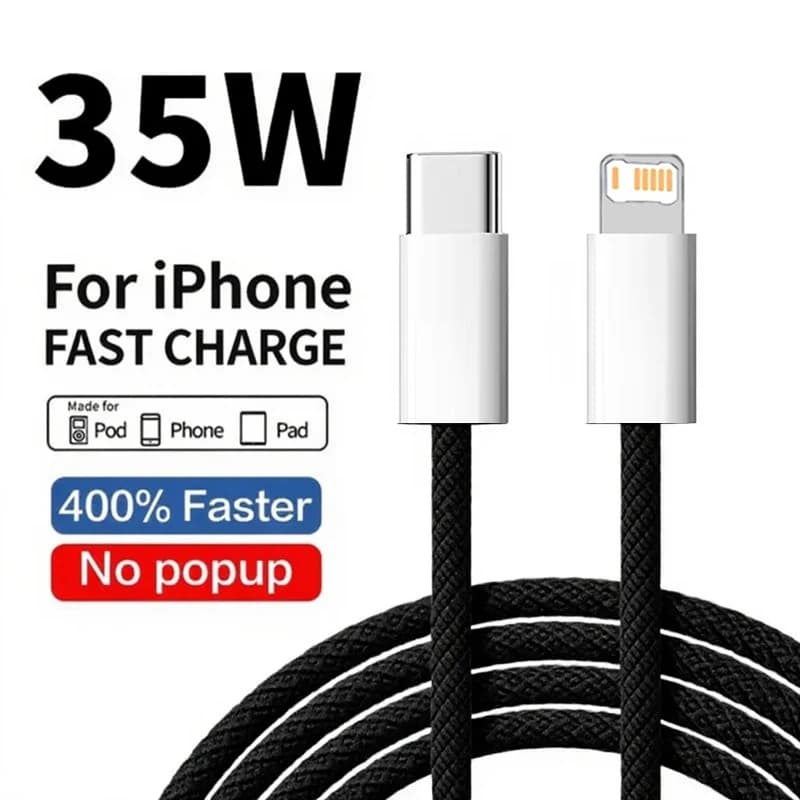 كابل شحن سريع 35 وات PD لهاتف iPhone 11 12 mini 13 Pro 14 Plus XS Max X XR 8 Plus USB-C كابلات بيانات مضفرة من النايلون للشحن السريع
