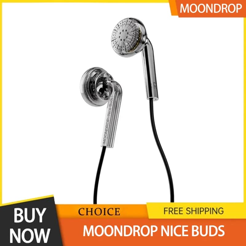 سماعات أذن Moondrop Nice Buds، مشغل ديناميكي كبير 15.4 مم، سماعات أذن مسطحة الرأس، 3.5 مم ستيريو سلكية، سدادات أذن مسطحة الرأس، تعزيز الجهير