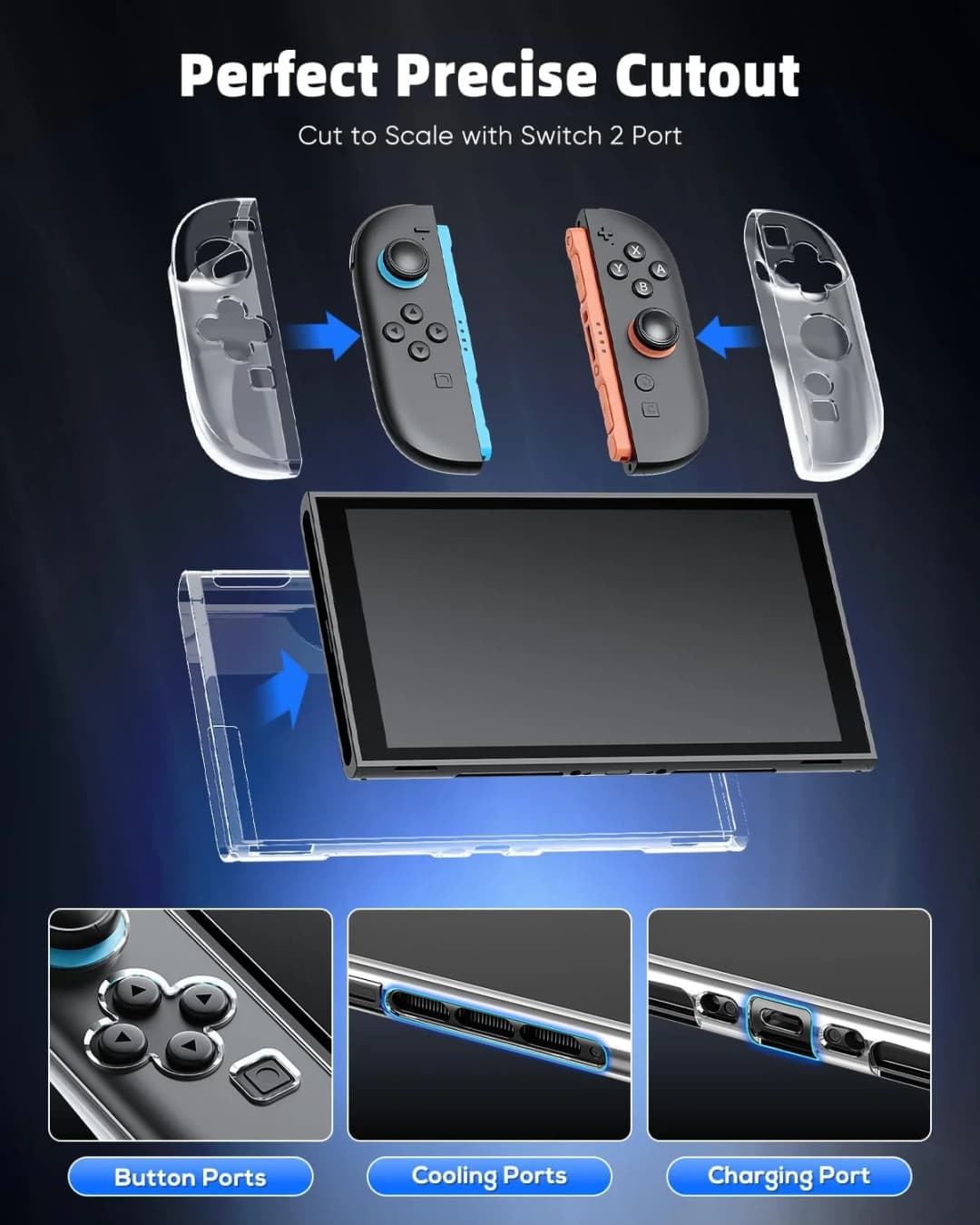 غطاء صلب شفاف للكمبيوتر الشخصي لوحدة تحكم Nintendo Switch 2، غطاء واقي مقسم لأكسسوارات Switch 2 - 3