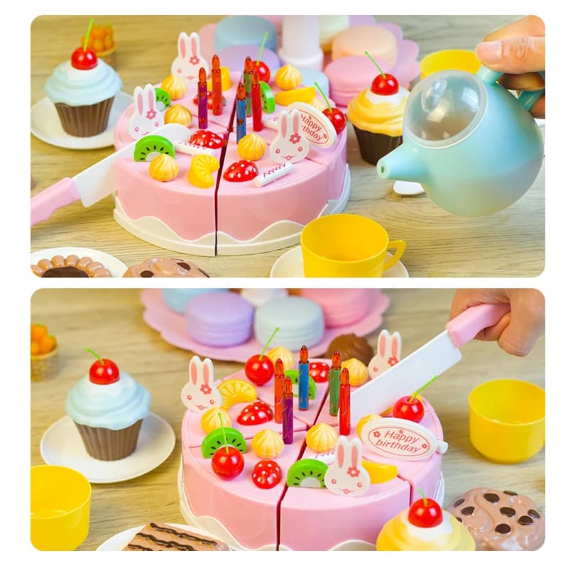 لعبة كعكة للبنات طقم شاي طعام مصغر محاكاة لعبة مطبخ تظاهر لعبة تقطيع تعليمية للأطفال هدية عيد ميلاد 3 سنوات - 4