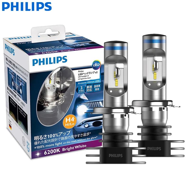 مصابيح فيليبس LED H4 X-treme Ultinon إضاءة سيارات 6200K أبيض ساطع LED ترقية أصلية شعاع عالي ومنخفض 12902LP 12953BW