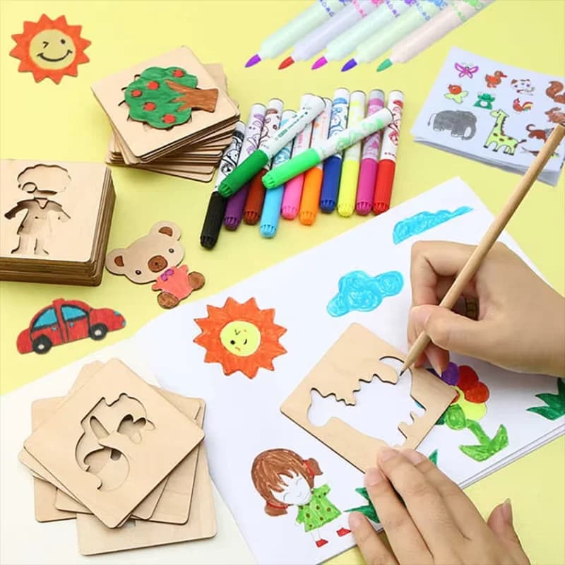 10-20 قطعة أدوات رسم يدوية من الخشب للأطفال، قوالب وألغاز تعليمية كهدايا للأطفال