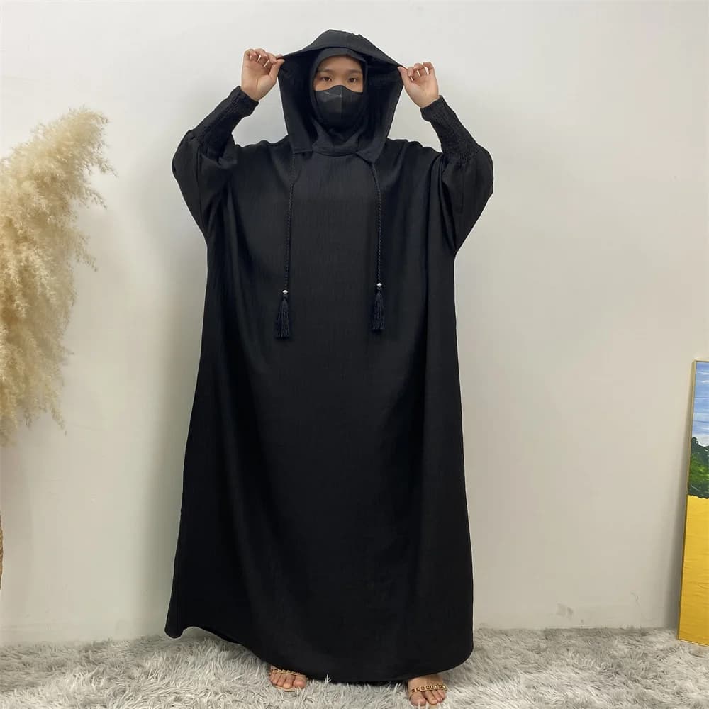 عبايات نسائية 12 لونًا ملابس صلاة إسلامية لرمضان مع جلابة بغطاء للرأس وأكمام تشبه جناح الخفّاش رداء عربي للعيد جلاب - 5
