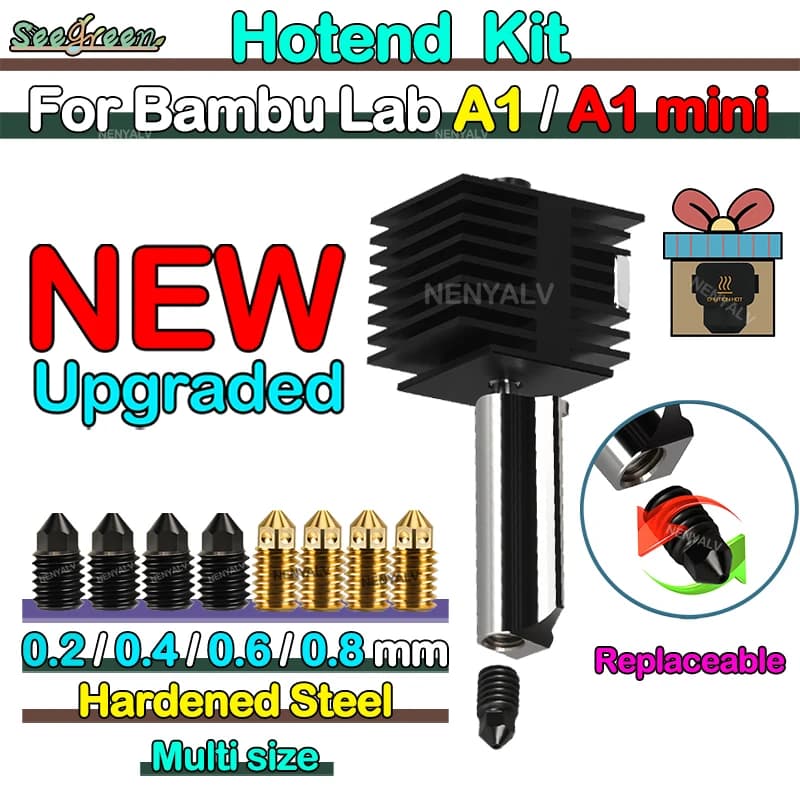 مجموعة بثق Bambu Lab A1 لرأس التسخين، فوهة نحاسية لرأس التسخين المصغر، فولاذ مقسى لـ Bambu Lab A1