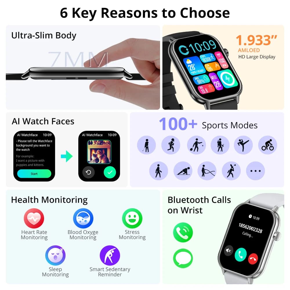ساعة كولمي C28 اير الذكية فائقة النحافة، شاشة AMOLED 1.93 بوصة، إدارة صحة المرأة، ساعة أنيقة لهواتف iOS - 2