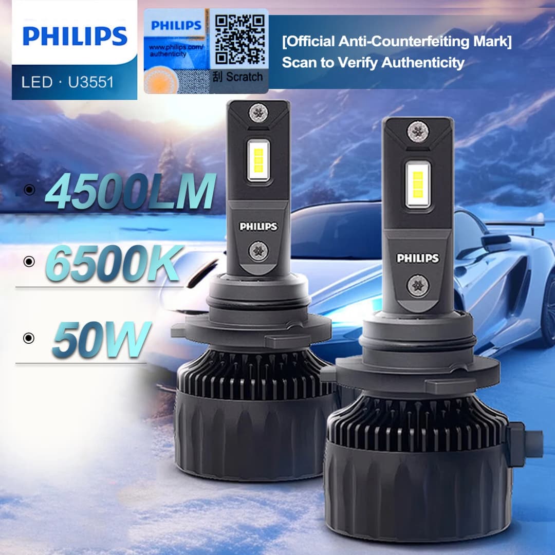 مصابيح فيليبس Ultinon Rally 3551 LED H4 H7 H11 HB3/4 9006 9005 HIR2 إضاءة سيارات 6500K أبيض أقصى قوة 50 واط أقصى لومن 4500 لم