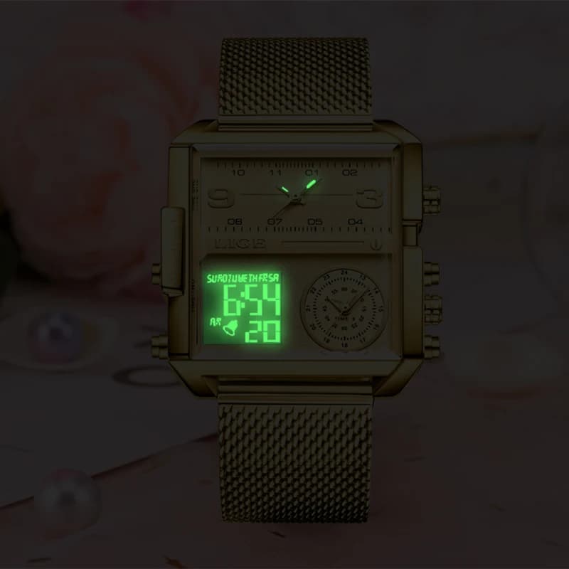 LIGE 2024 Fashion Dual Display Watch Women Top Brand Luxury Creative Square Watches Ladies Casual Gold Watch Relogio Feminino - 3