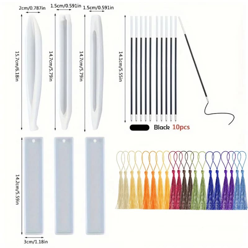 26Transparent Pen and Bookmark Silicone Mold Set，Epoxy Resin Casting Mold，DIYHandmade Stationery Materials，Mixed Shape Pen Mold - 4