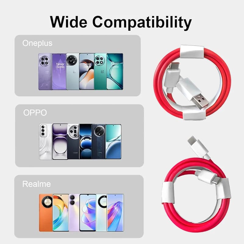 كابل شحن أصلي من ون بلس بقوة 150 واط و100 واط، 10 أمبير و8 أمبير، نوع C، شحن سريع SUPERVOOC، متوافق مع ون بلس 13R و13 و12 و12R و11 و10 ونورد 4، ولأجهزة أوبو - 3