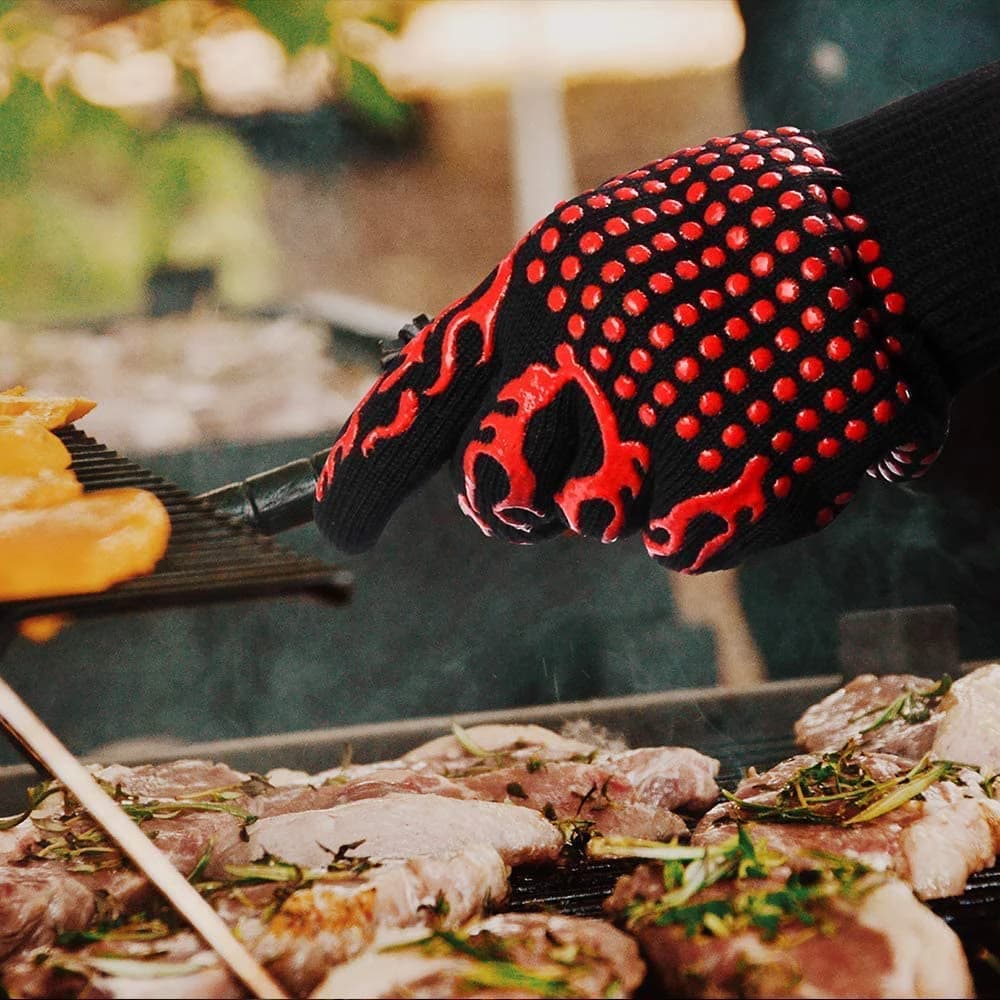 BBQ Grill Gloves High Temperature Resistance Kitchen Microwave Oven Mitts 500 800 Degree Fireproof Non-Slip Barbecue Gloves - 2