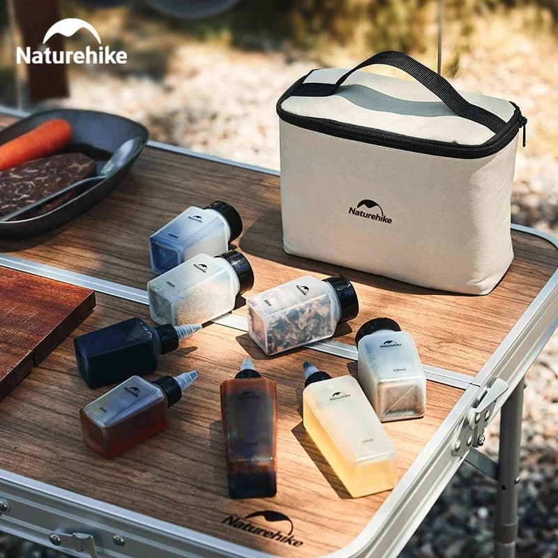 مجموعة أدوات مطبخ تخييم من Naturehike، علب توابل محمولة، أواني طهي، مستلزمات توابل سائلة ومسحوق، للشواء والنزهات