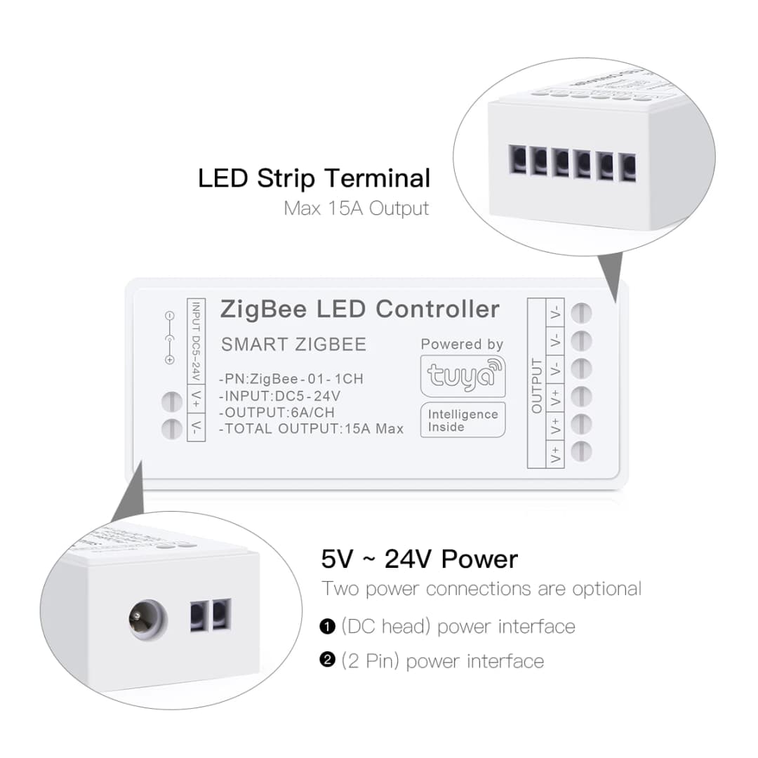 مفتاح أضواء شريط ليد واي فاي متحكم ليد زيجبي 3.0 DC5V-24V Tuya CCT RGB RGBW RGBCCT COB شريط نيون قابل للتخفيت دايمر ذكي - 3