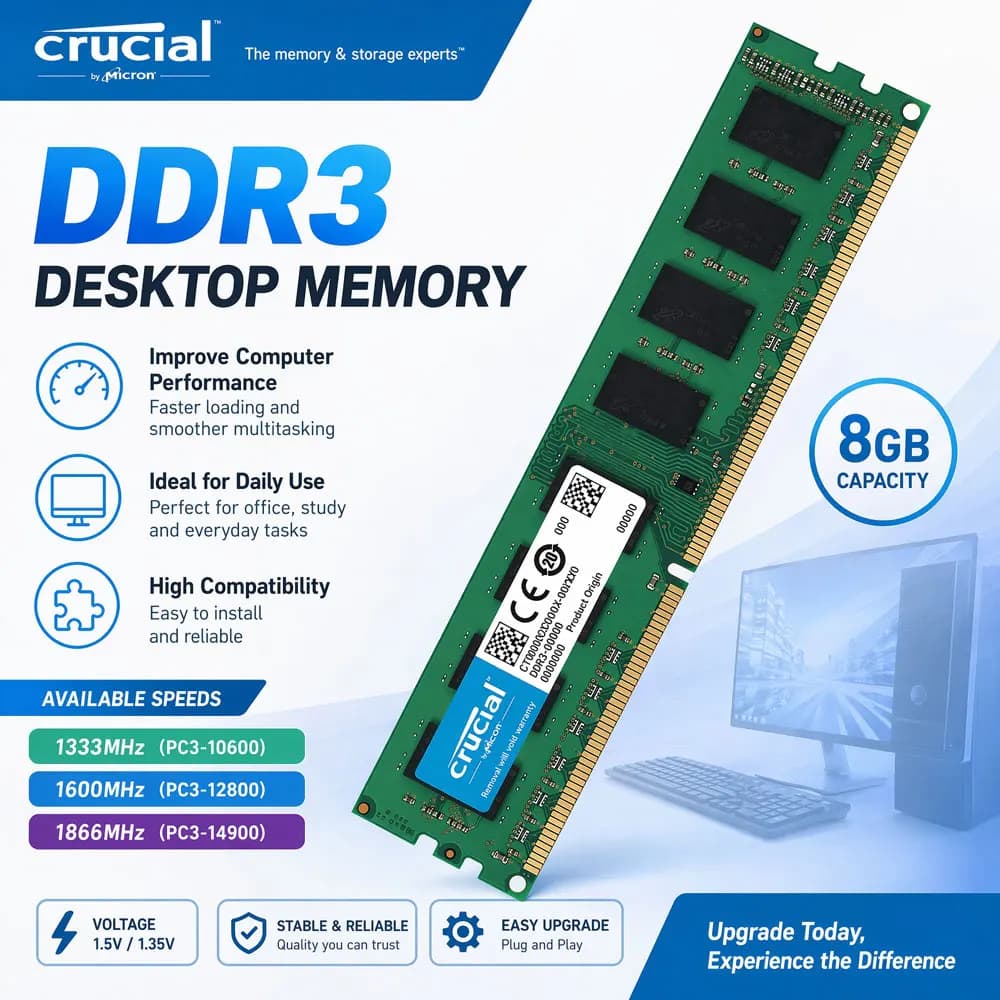 مايكرون ذاكرة كروشيال رام سطح المكتب DDR3 DDR3L 8 جيجابايت 4 جيجابايت 1333 1866 1600 ميجاهرتز DIMM PC3-10600 PC3L-12800 14900 1.35/1.5 فولت رامات كمبيوتر غير ECC