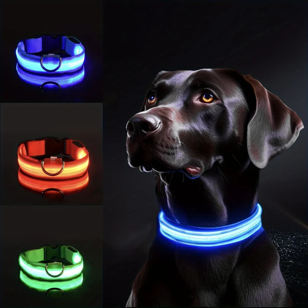 طوق كلب عاكس LED للسلامة الليلية - متين، بنمط هندسي، يعمل بالبطارية، مثالي للسلالات الصغيرة/المتوسطة