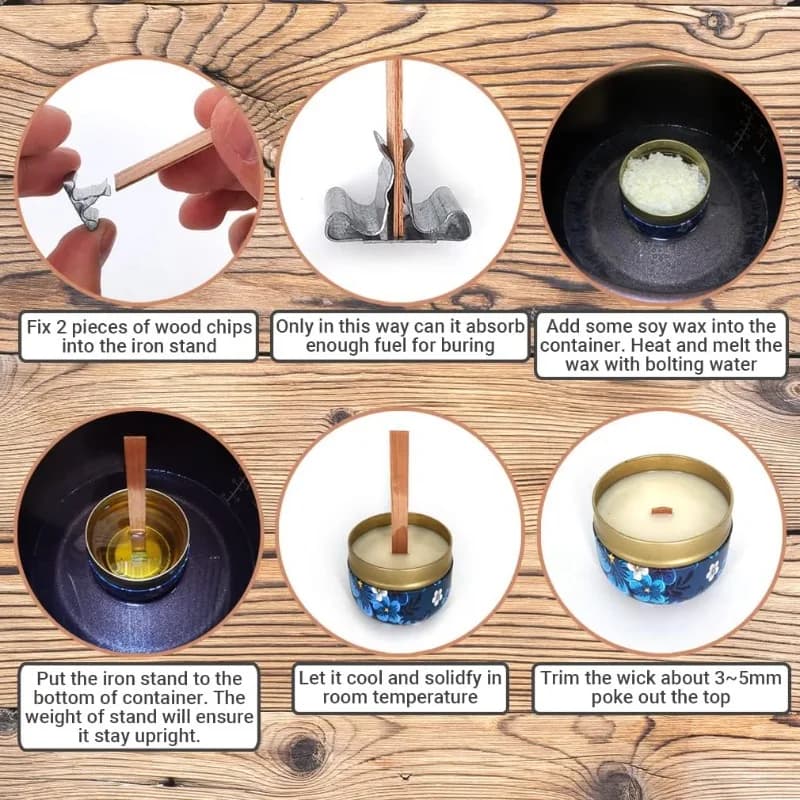 Natural Wooden Candle Wicks Wood Wick with Metal Holders for Soy Wax Candle DIY Candle Making Supplies Aromatherapy Craft - 4
