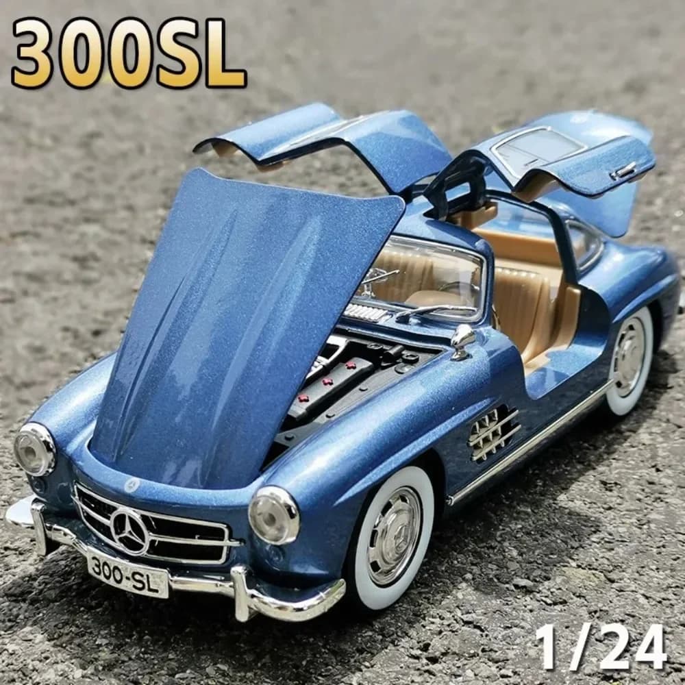 سيارة 300SL كلاسيكية، مقياس 1:24، سبيكة معدنية، مع أصوات وأضواء، هدية للأطفال