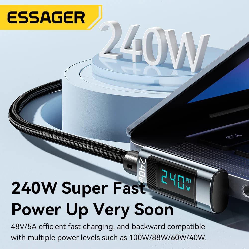 كابل إيساجير 240 واط USB Type C بزاوية 90 درجة PD شحن سريع لهواتف آيباد وماك بوك برو وشاومي وسامسونج وهواوي - 4