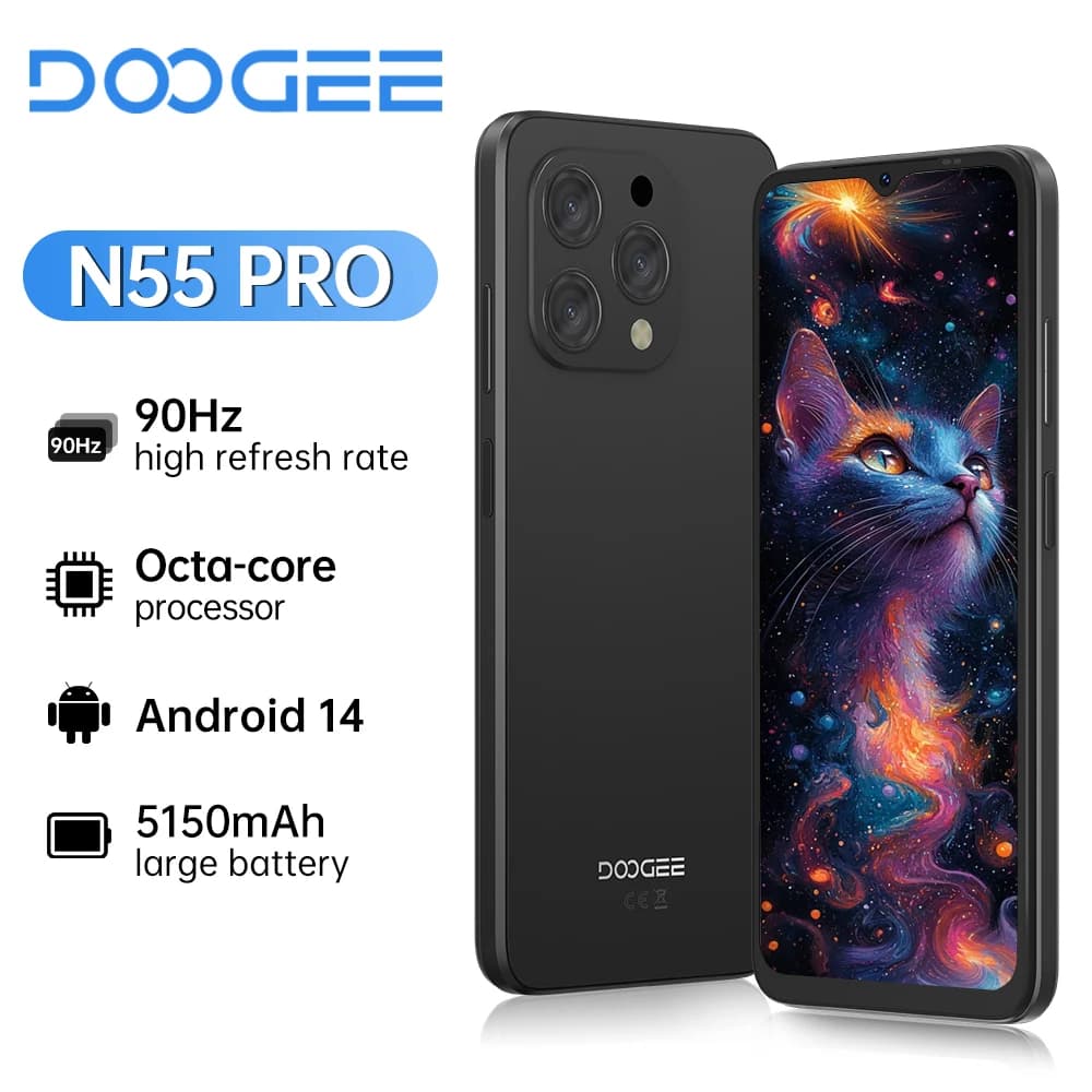 هاتف DOOGEE [N55-PRO] المحمول 5G بشاشة 6.56 بوصة 90Hz IPS هاتف محمول 4 جيجابايت + 128 جيجابايت كاميرا 13 ميجابكسل بطارية 5150 مللي أمبير نظام أندرويد 14