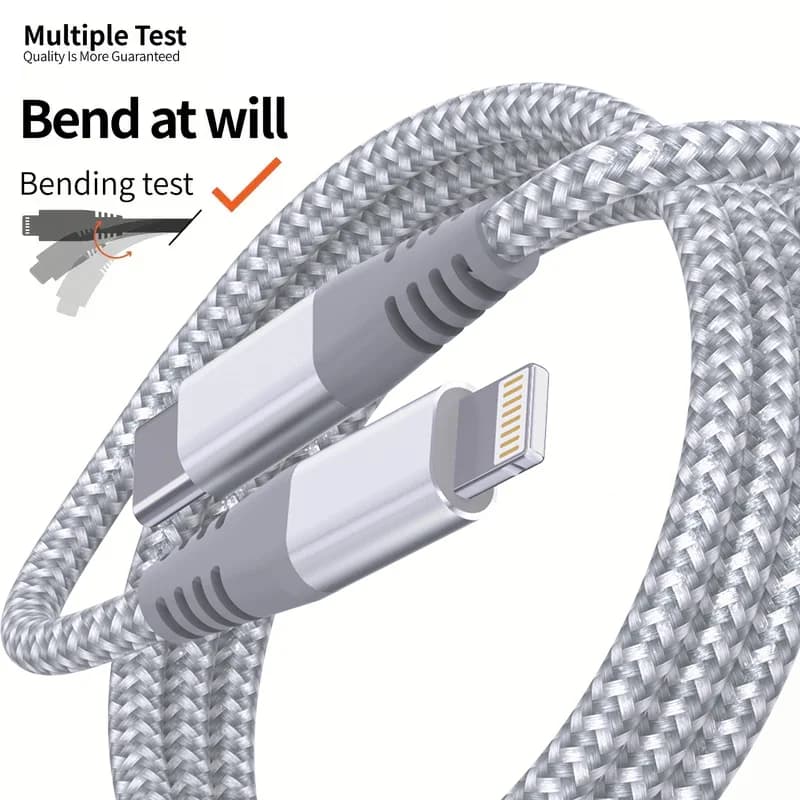 1 قطعة 2 قطعة كابل بيانات شحن سريع Type C إلى Lightning معتمد MFI 20 واط كابل نايلون مضفر لـ iPhone14 14Pro 14Plus 13 12 11 X - 6