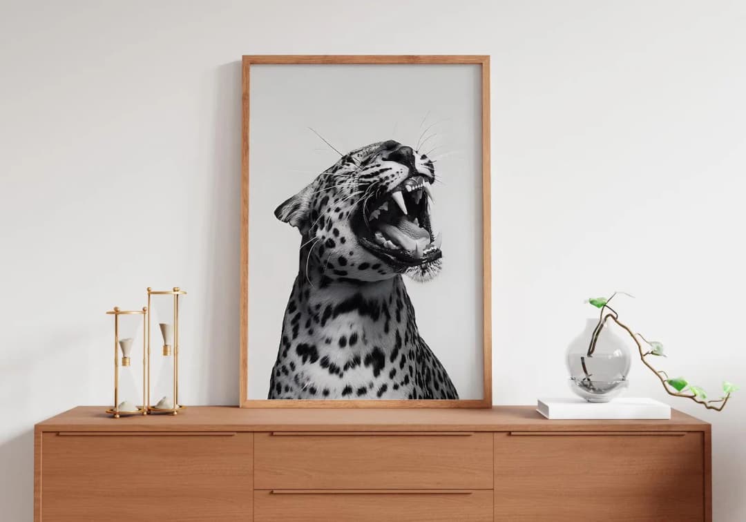Fashion Stylish Wall Art Print - Trendy Leopard Roar Print - Black and White - Home Decor - Printable Wall Art Digital Download - 2