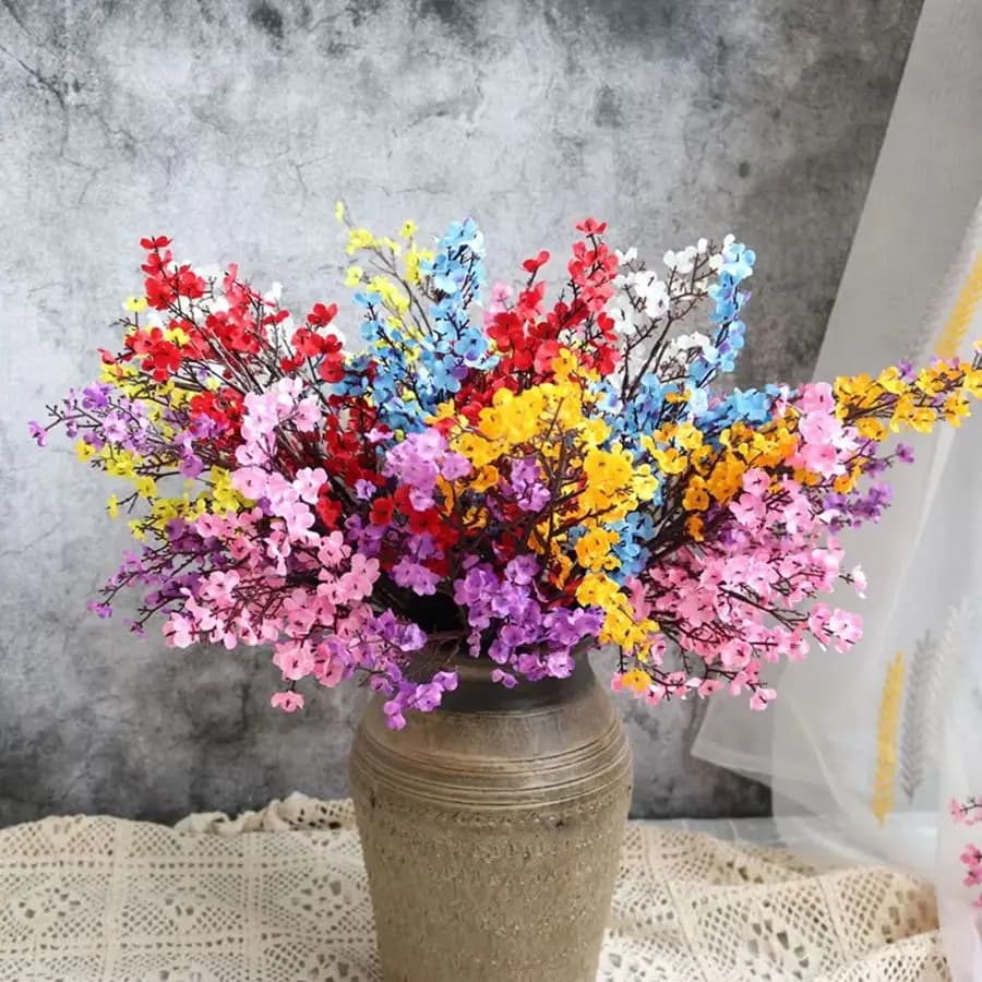 White Artificial Flowers Cherry Blossoms Gypsophila Fake Plants DIY Wedding Bouquet Vases for Home Decor Faux Festival Branch - 2