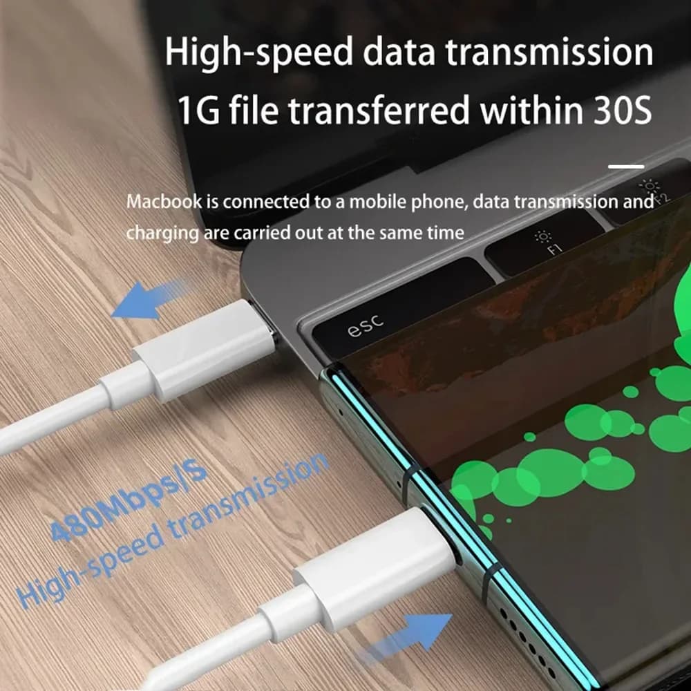 كابل شحن سريع من النوع C إلى النوع C بقوة 100 واط مع منفذ USB C PD لهواتف آيفون 15 برو ماكس وآيباد 10 وماك بوك وهواوي وشاومي - 5