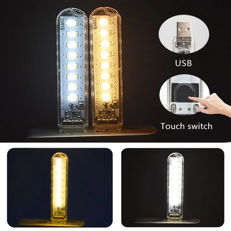مصباح LED صغير محمول مع مفتاح استشعار باللمس، 3/8/24 LED، مصباح مكتب ليلي للقراءة، مناسب لأجهزة الكمبيوتر المحمولة والبنوك الطاقة - 6