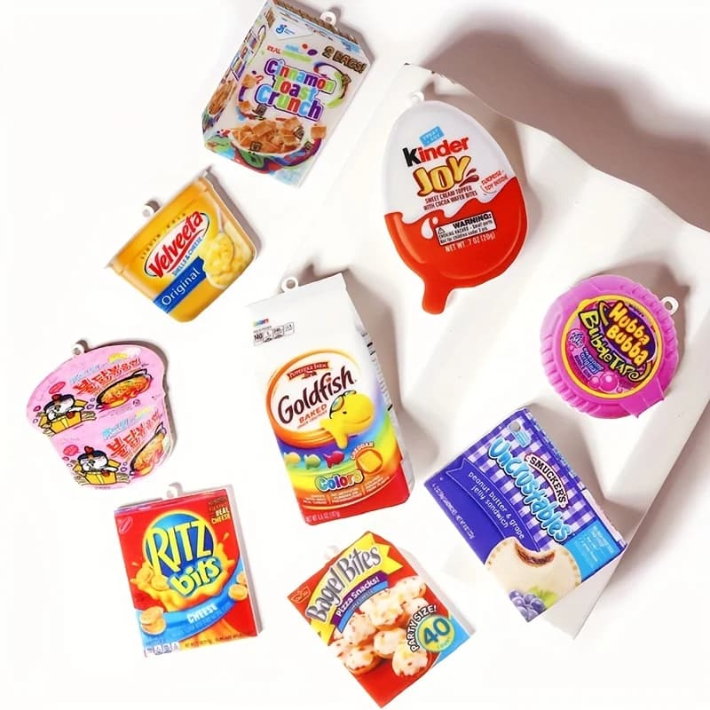 9PCS/SET 2D Acrylic Food Plated with Bright Oil Coating Snack Candy Corn Kernel Bubble Sugar Corn Kernel Bubble Noodle Bread Cut