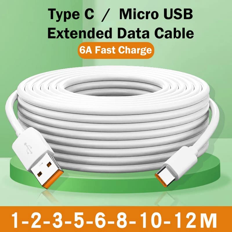 كابل شحن سريع USB Type C 66W بطول 3M إلى 12M منفذ USB C كابل بيانات عالمي مايكرو USB لكاميرات هواوي وشاومي وسامسونج