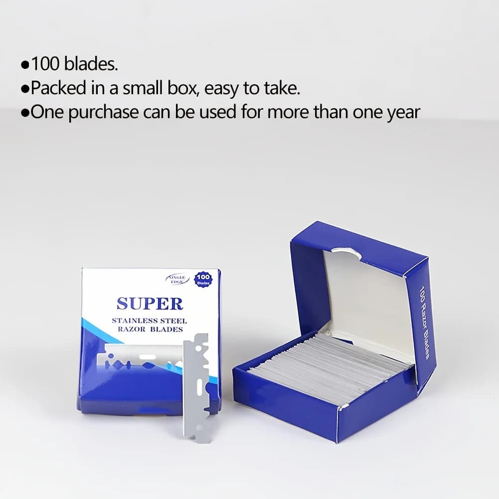 100PCS Single-Sided Razor Blades - Stainless Steel Safety Razors for Men, Barber-Grade Shaving Tools - 4
