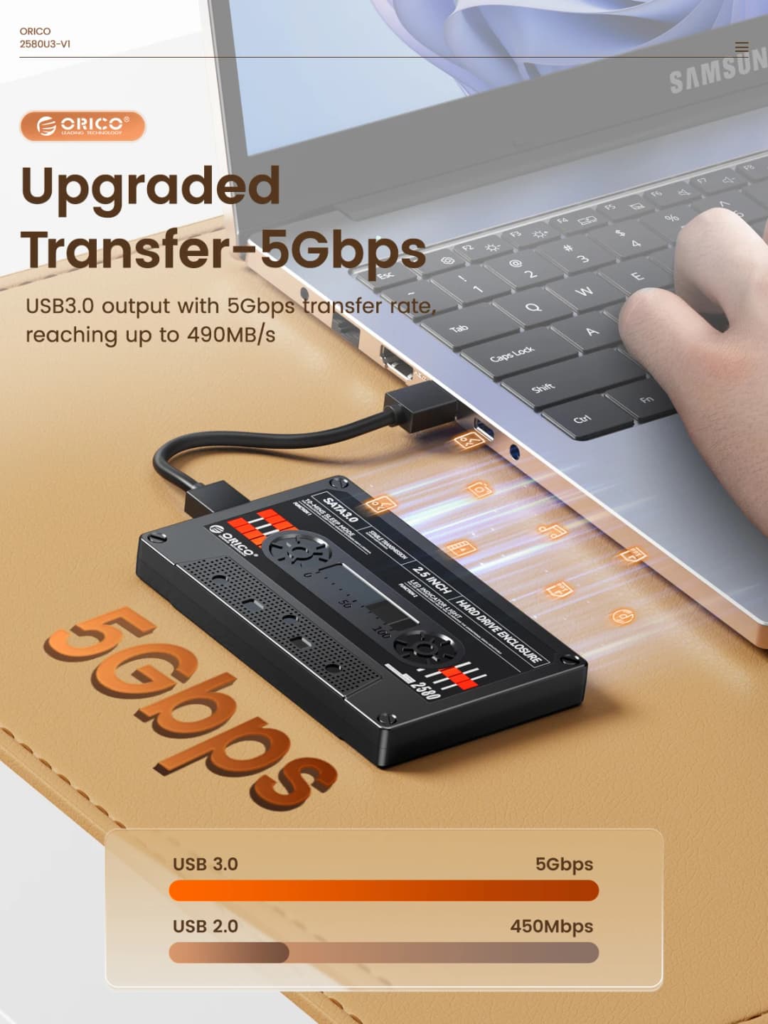 ORICO 2.5'' HDD Enclosure SATA to USB3.0 External Hard Drive Case 5Gbps / 6Gbps Type-C HDD Case With DIY Sticker - 3