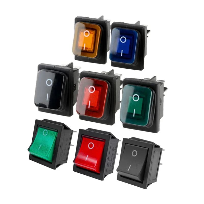 مفتاح روكر مقاوم للماء مع إضاءة 4 دبابيس 6 دبابيس تشغيل/إيقاف مفتاح عازل 220V إضاءة حمراء وسوداء 16A زر سيارة وقارب مع إضاءة LED