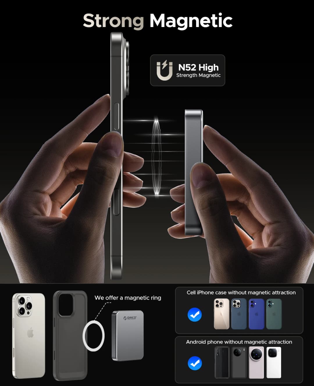 ORICO SSD محمول مغناطيسي 4K بسرعة 120 إطارًا في الثانية ProRes HDR للتسجيل والتخزين، بسرعة تصل إلى 460 ميجابايت/ثانية لهاتف iPhone 15 16 Pro Max - 2