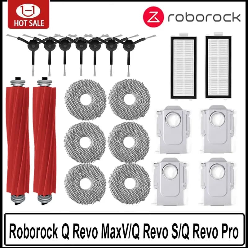 ملحقات مكنسة روبوروك Q Revo MaxV/Q Revo S/Q Revo Pro، كيس غبار، فرشاة جانبية رئيسية، فلتر Hepa، مناديل تنظيف، قطع غيار