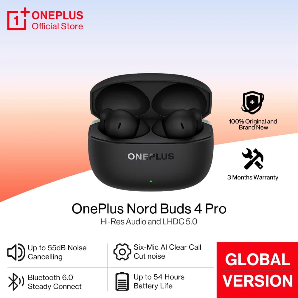 سماعات أذن OnePlus Nord Buds 4 pro الإصدار العالمي بلوتوث 6.0 إلغاء ضوضاء 55dB تشغيل حتى 54 ساعة