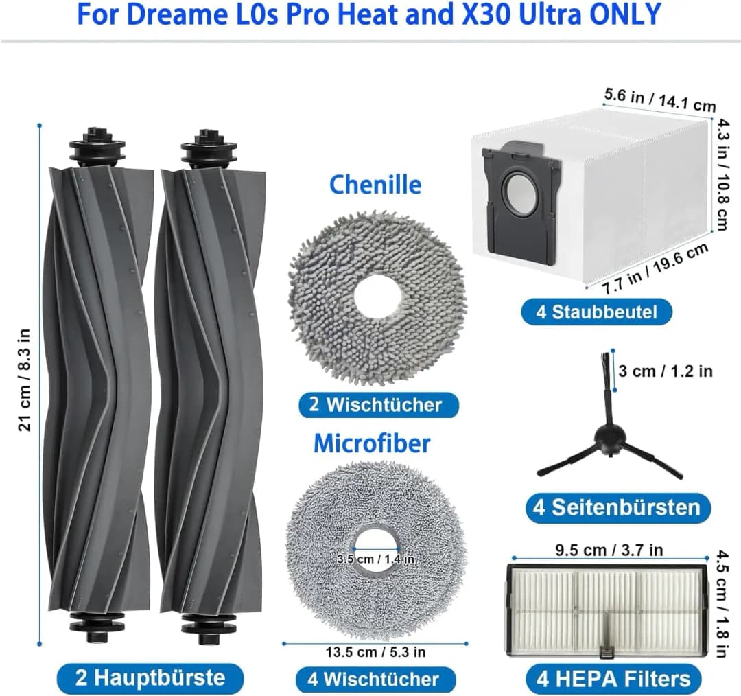 إكسسوارات مكنسة كهربائية دريم L10s برو ألترا هيت، X30 ألترا، X30 برو، فرشاة جانبية رئيسية بديلة، فلتر، ممسحة، كيس غبار - 3