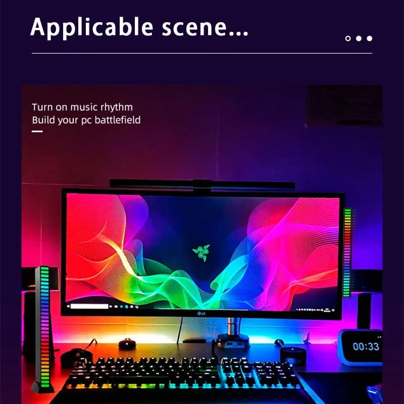 شريط إضاءة LED RGB تحكم في الصوت الموسيقي التقاط إيقاع مصباح محيطي إضاءة ليلية للأجواء لبار سيارة غرفة تلفزيون ديكور ألعاب - 2