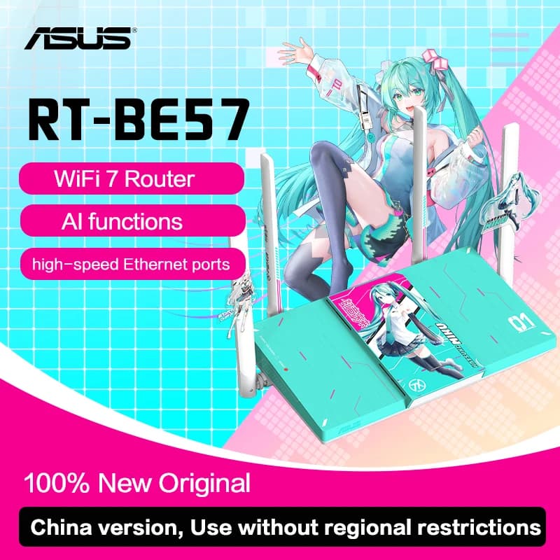 راوتر ASUS TUF Gaming 2 (إصدار Hatsune Miku)، واي فاي 7، ومنفذ 2.5G، وتسريع لاسلكي للألعاب، ومتوافق مع AiMesh