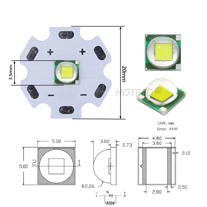 LED عالي الطاقة 5 واط 10 واط 5050 XLM T6 XMLL2 ثنائيات رقاقة 5050-L2 3V 3.7V أجزاء مصابيح يدوية DIY لإكسسوارات الدراجات والسيارات والمصابيح الأمامية - 4