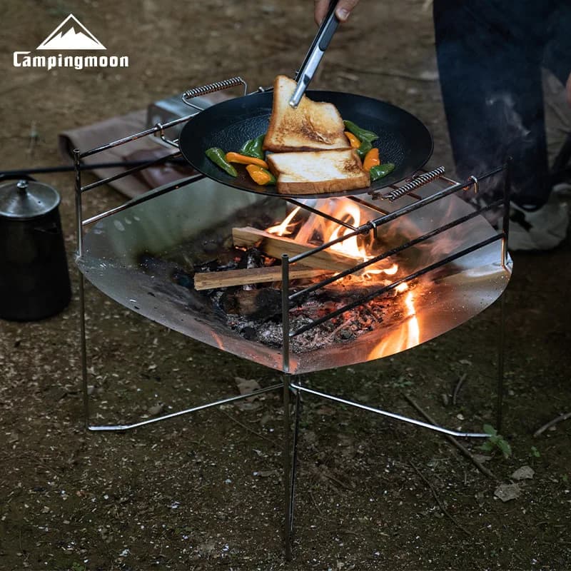 طاولة نار محمولة من الفولاذ المقاوم للصدأ من CAMPINGMOON SOLO-A3 مع جسور قابلة للتعديل وشواية تخييم قابلة للطي للطهي في الهواء الطلق - 4