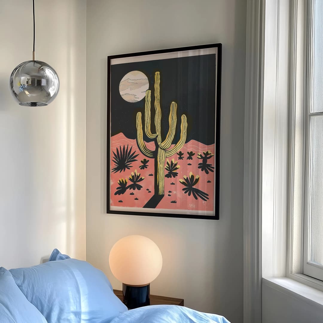 Modern Desert Night Moon Giant Cactus Wall Art Aluminum Frame Prints Canvas Painting Poster Picture For Living Room Home Decor - 2