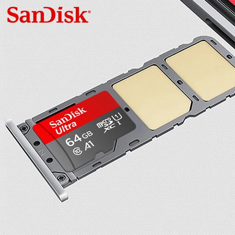 بطاقة ذاكرة SanDisk Ultra microSD A1 C10 فلاش TF للهاتف والجهاز اللوحي بسعات 32GB و64GB و128GB و256GB بسرعة قصوى 100Mb/s