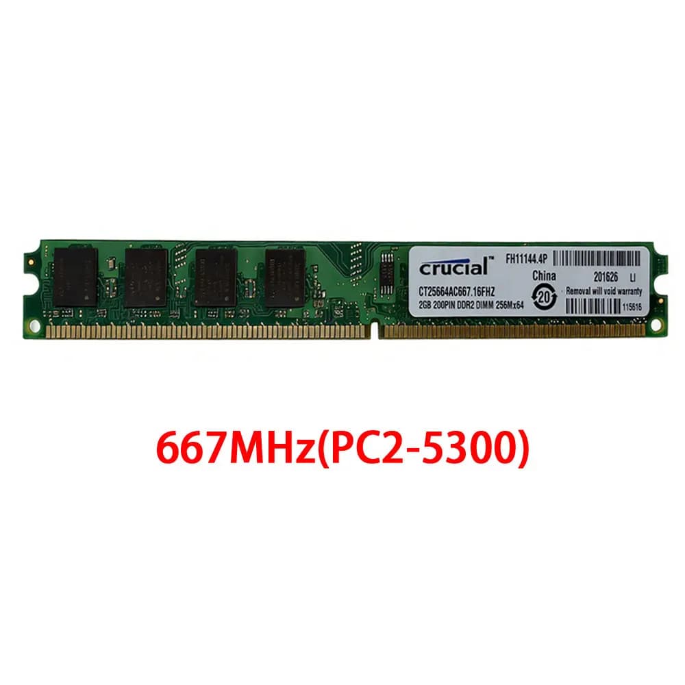 ذاكرة رام Crucial DDR2 لسطح المكتب 2 جيجابايت 4 جيجابايت (2x2 جيجابايت) 667 ميجاهرتز 800 ميجاهرتز DIMM PC2-6400 PC2-5300 1.8 فولت غير ECC غير مخزنة - 5
