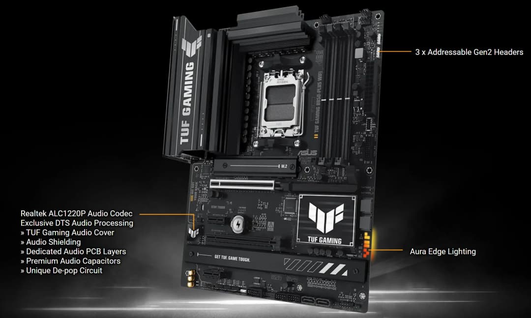 لوحة أم ASUS TUF GAMING B850-PLUS WIFI ATX بمقبس AM5 ومعالج DDR5 بسرعة 8000+MT/s (OC) وشريحة B850 - 4