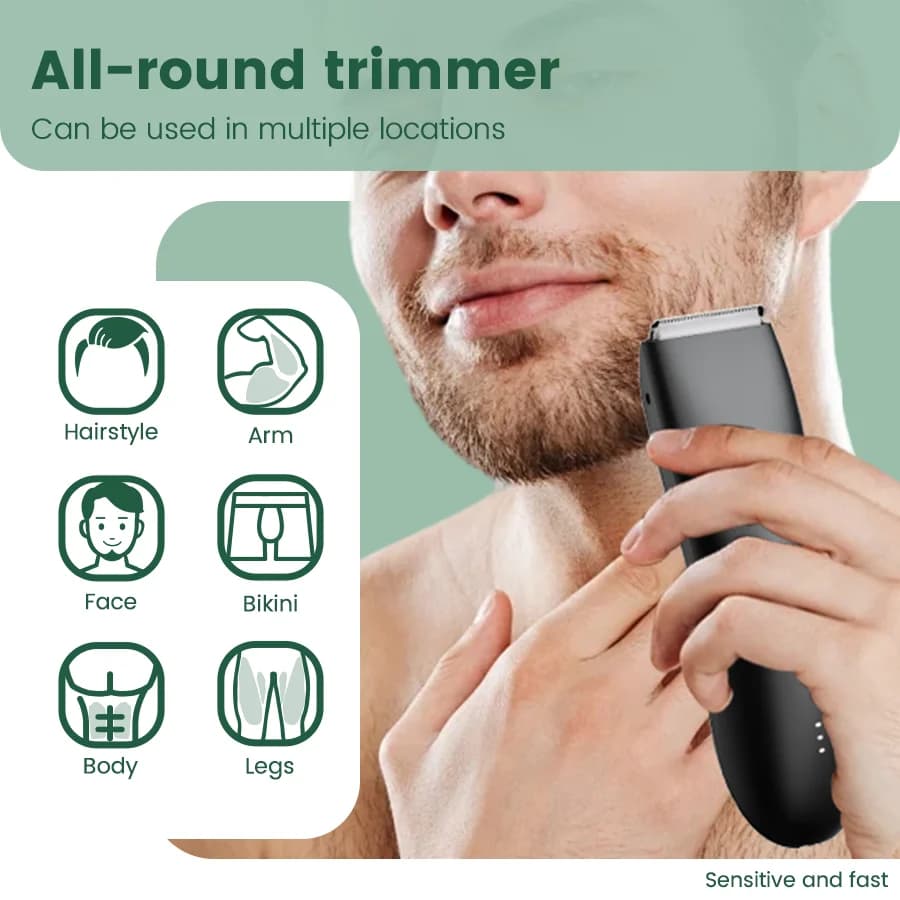 Men's Electric Groin & Body Shaver - Waterproof Dual Head Trimmer Kit w/ LED Light & Foil Blades - 2